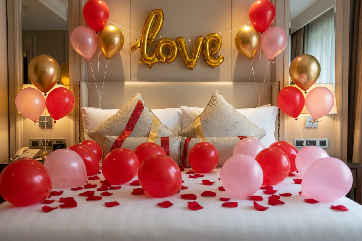 can you have a balloon banner over the bed and floating ballons on bed as well 